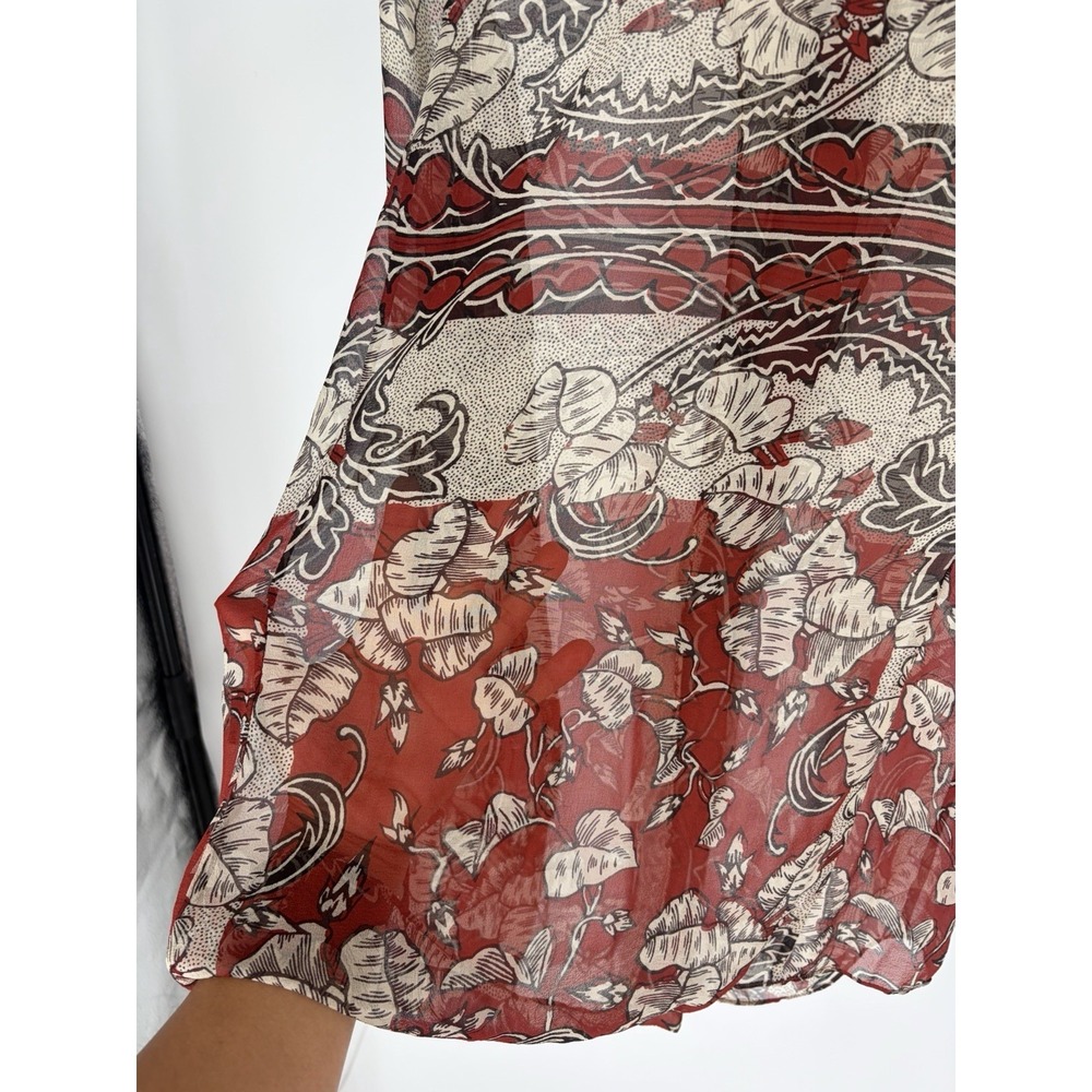 Gary Graham 100% Silk Sheer Floral Button Front Blouse Red Boho Size 2 - Picture 8 of 9